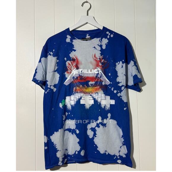 METALLICA Master of Puppets Graphic Band Tee Tie Dye Blue White Mens Medium - Picture 1 of 4